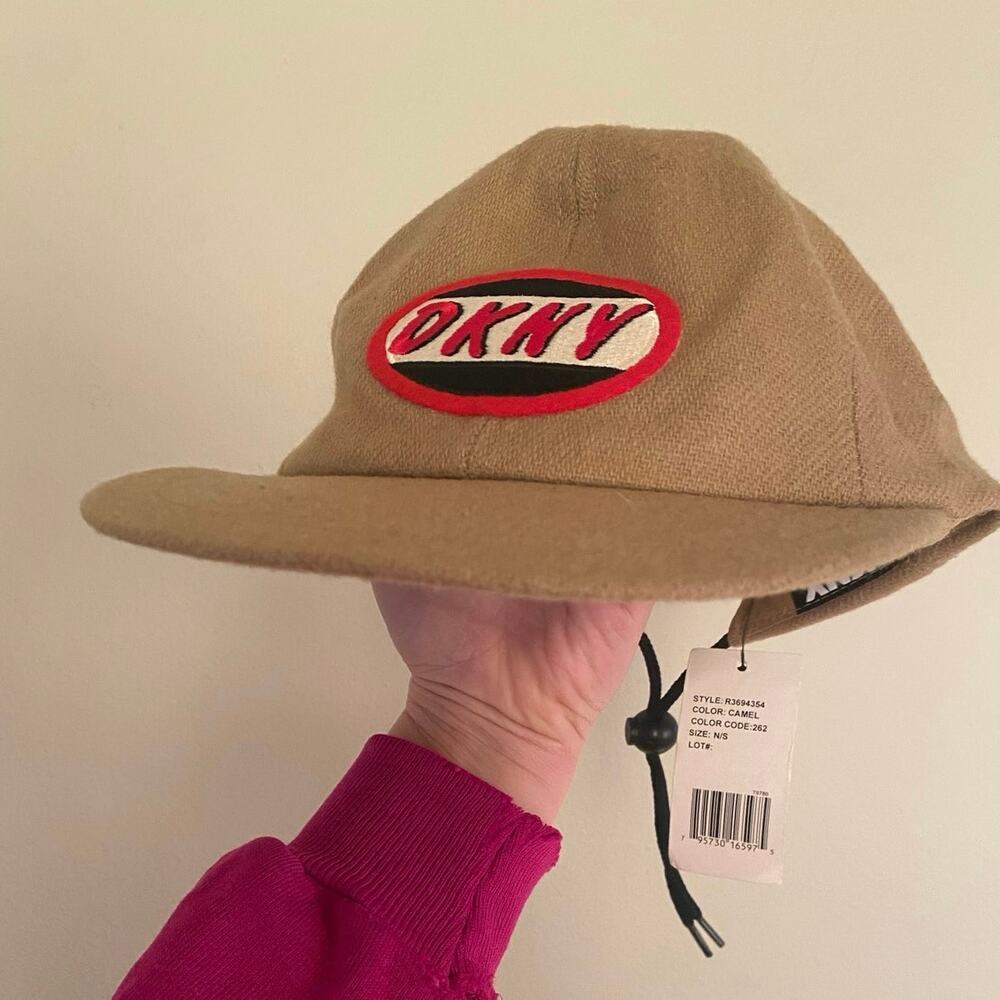 Crazy cool deadstock from saks DKNY 90s wool camel pull string baseball cap USA